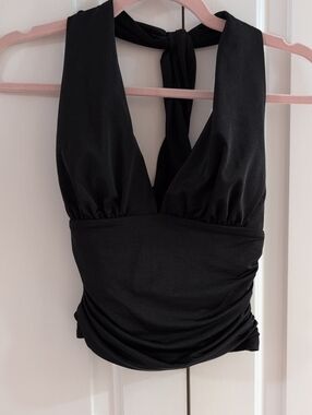 Guess XS Ruched Black Halter Top